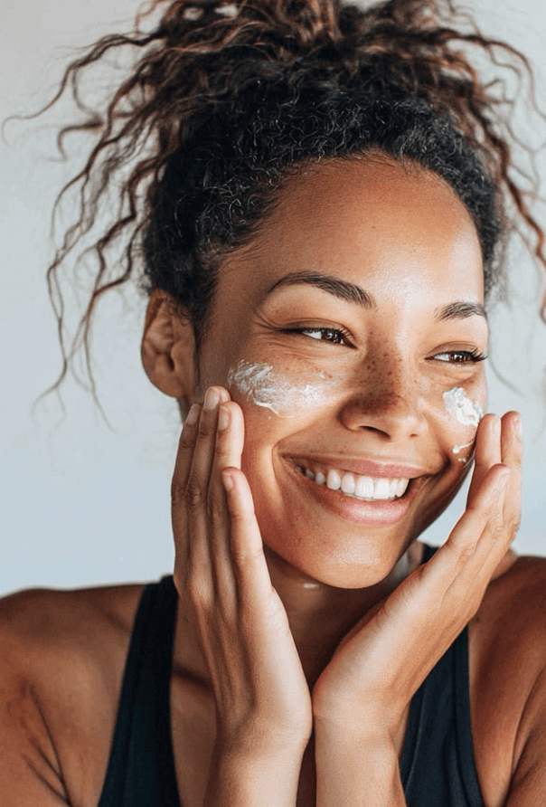 Woman applying skincare